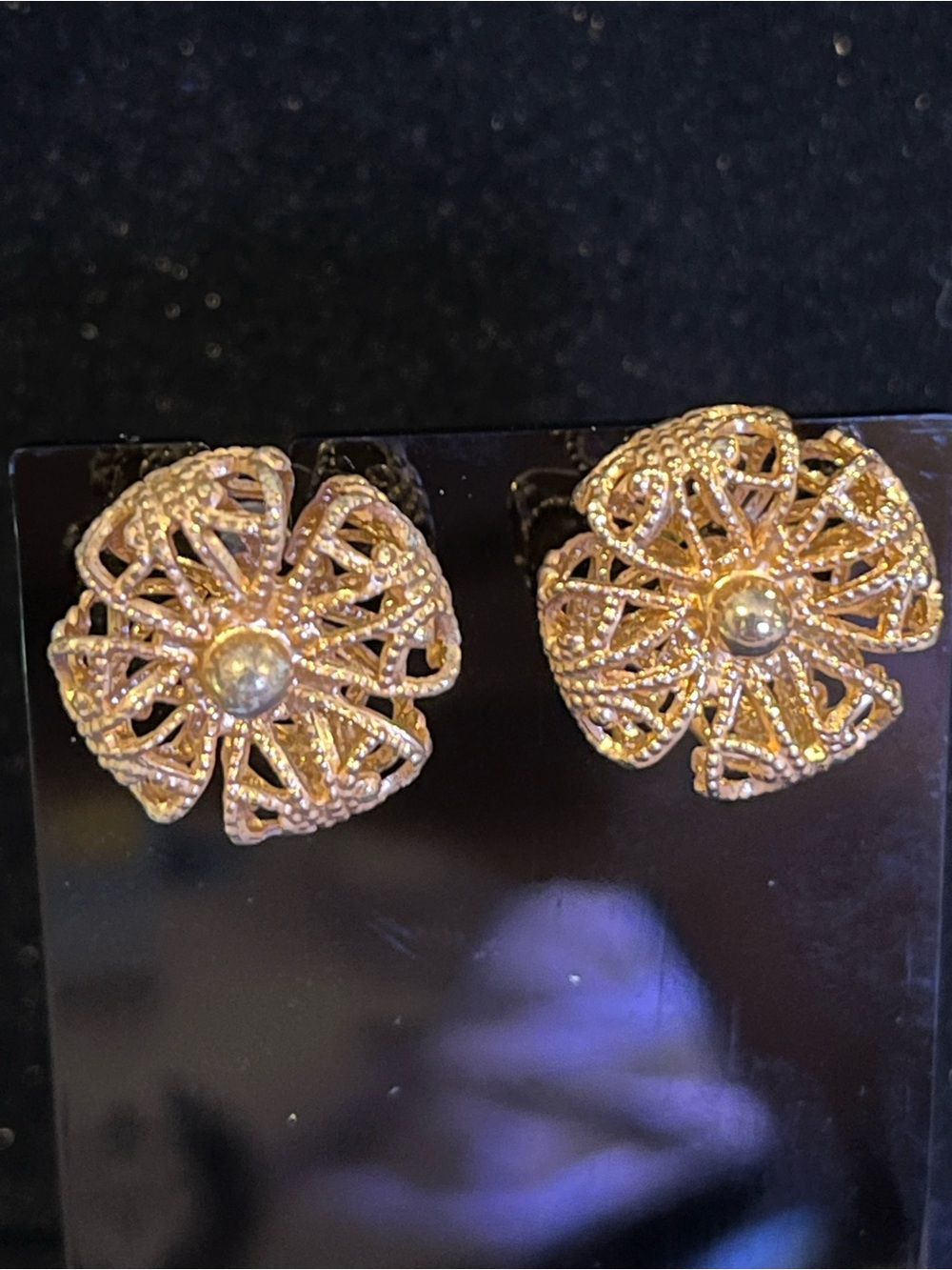 Vintage Gold Floral Filigree Button Earrings - Women Jewelry